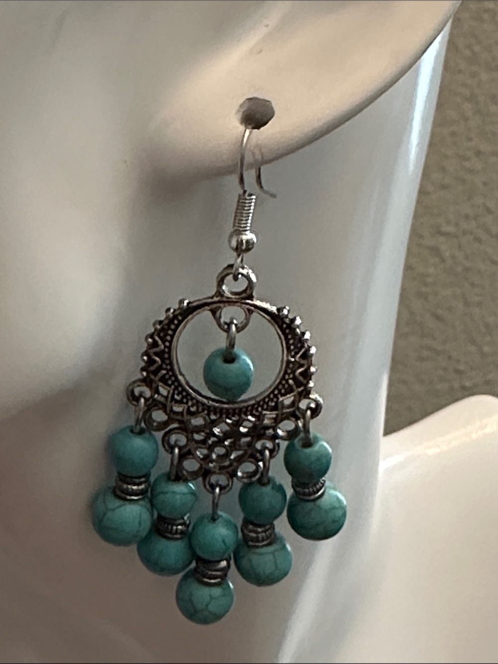 Turquoise Bead Dangle Earrings - Women Jewelry - Picture 3 of 8